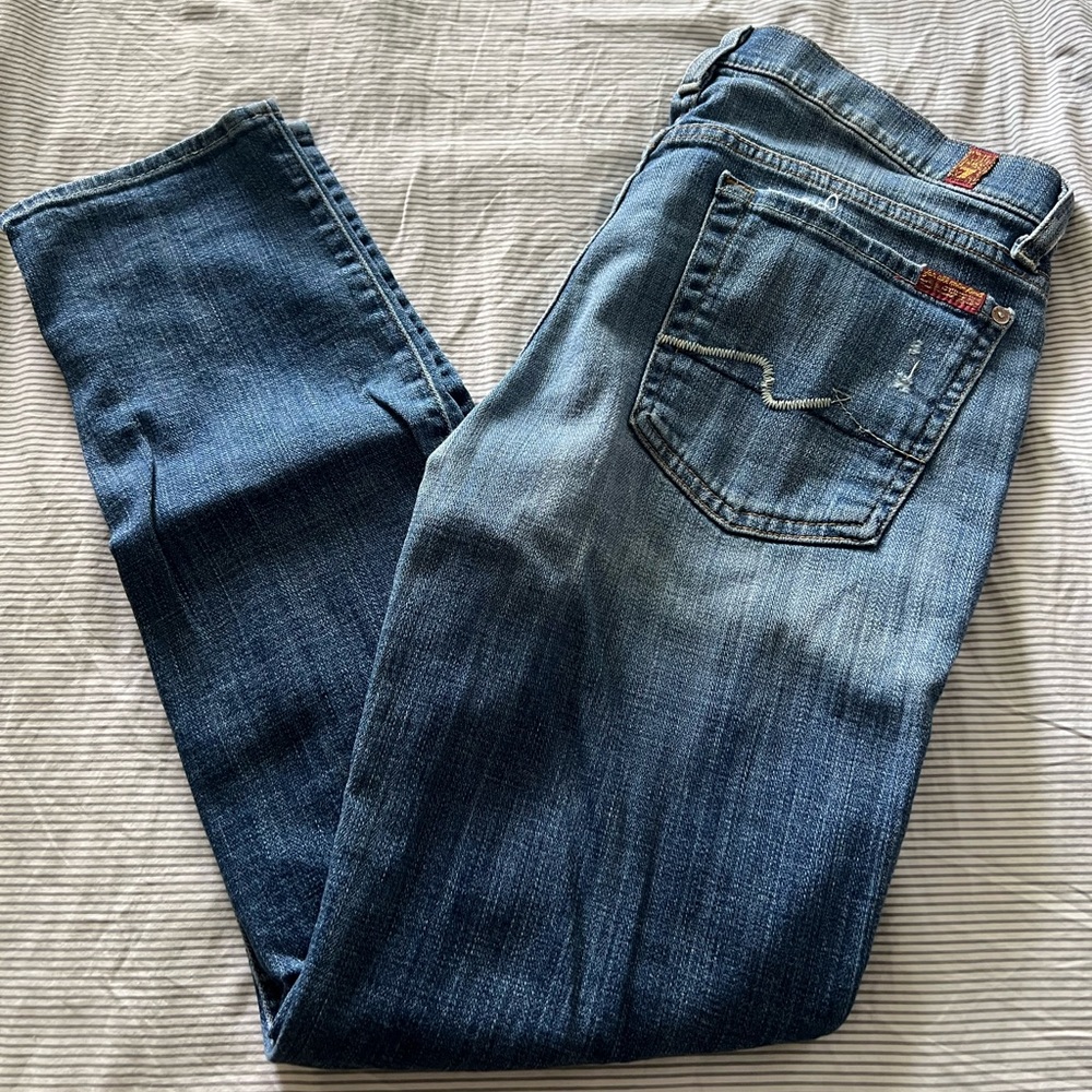 7 For All Mankind Dark Blue Straight Leg Jeans